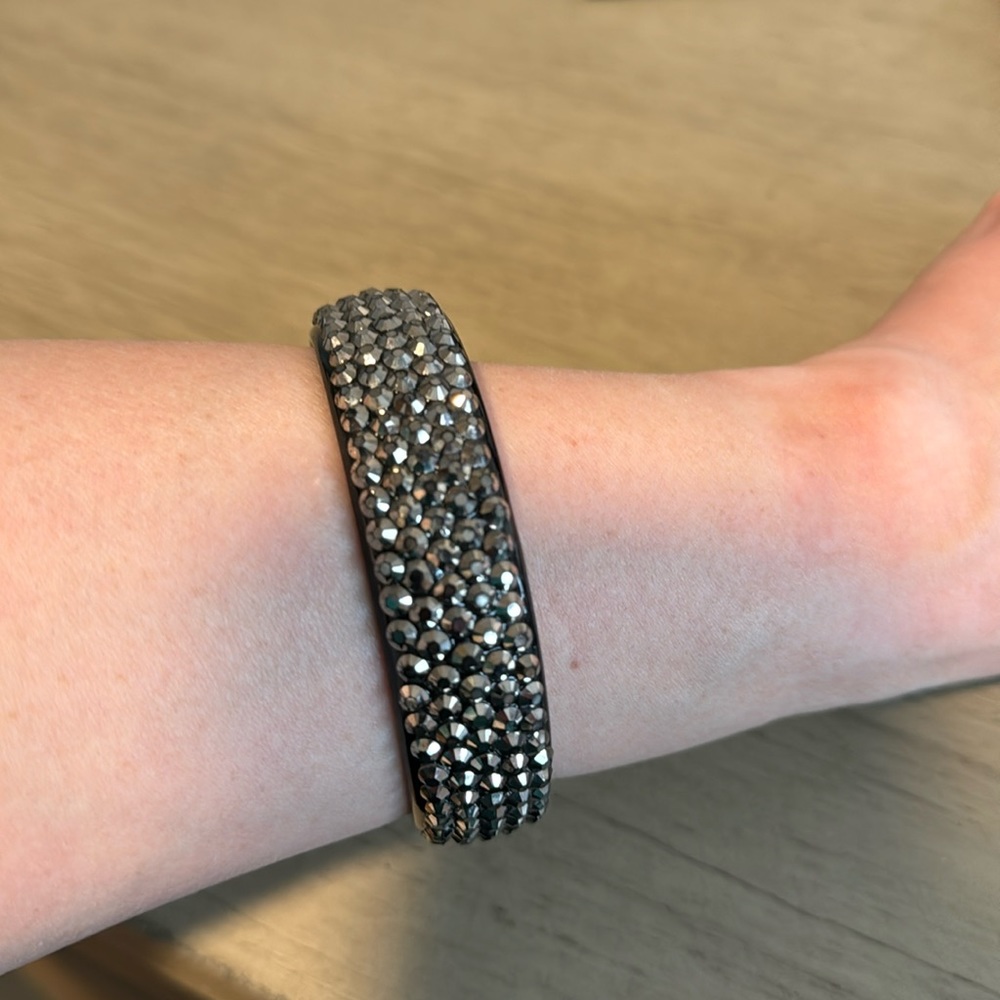 Vintage Plastic Bracelet, Black, CZ Diamonds, Retro, Boho